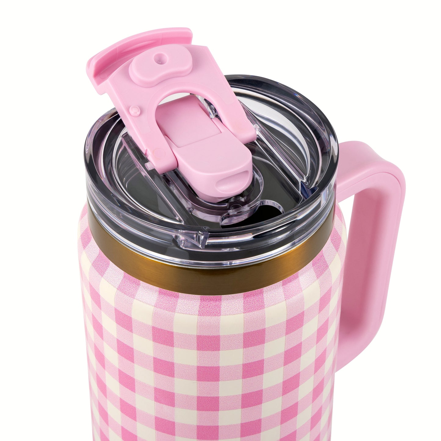 32 Fl Oz Stainless Steel Luna Tumbler with Handle and Dual Straw Lid, Pink Gingham
