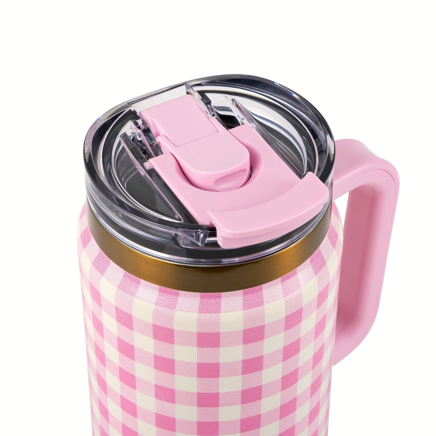 32 Fl Oz Stainless Steel Luna Tumbler with Handle and Dual Straw Lid, Pink Gingham