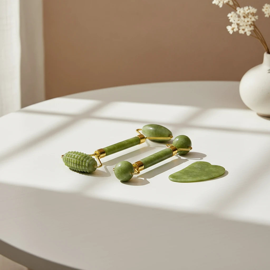 Indulge in Spa-Like Luxury at Home with Our Natural Jade Roller & Gua Sha Set - Perfect for Rejuvenating Your Skin and Soothe Your Senses!