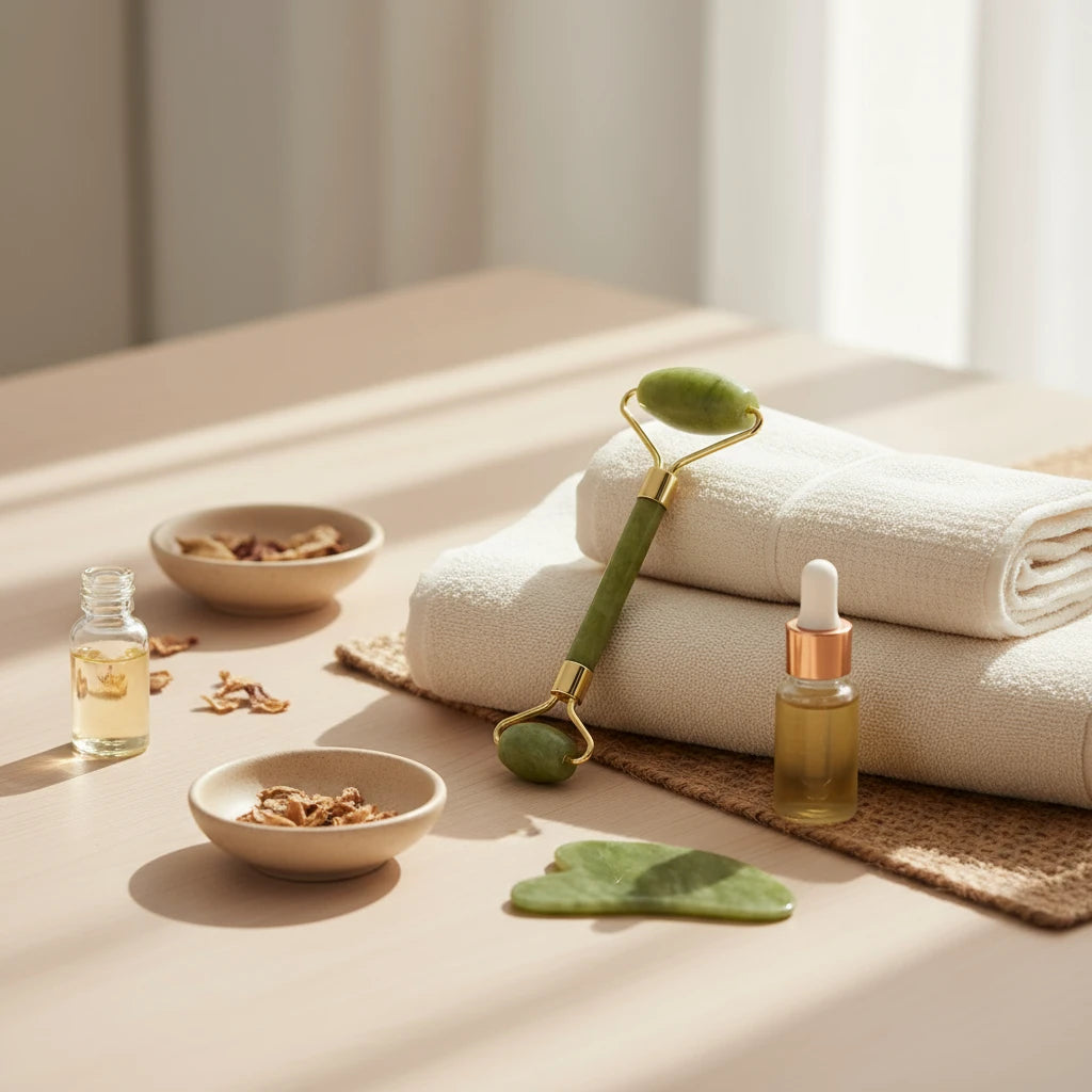Indulge in Spa-Like Luxury at Home with Our Natural Jade Roller & Gua Sha Set - Perfect for Rejuvenating Your Skin and Soothe Your Senses!