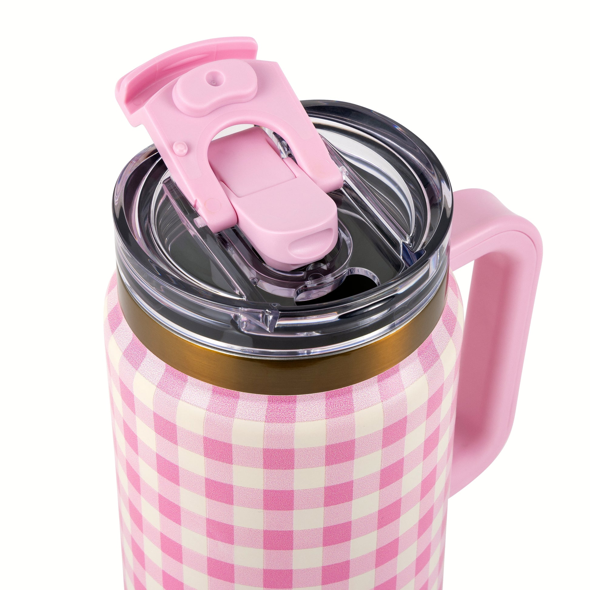 32 Fl Oz Stainless Steel Luna Tumbler with Handle and Dual Straw Lid, Pink Gingham