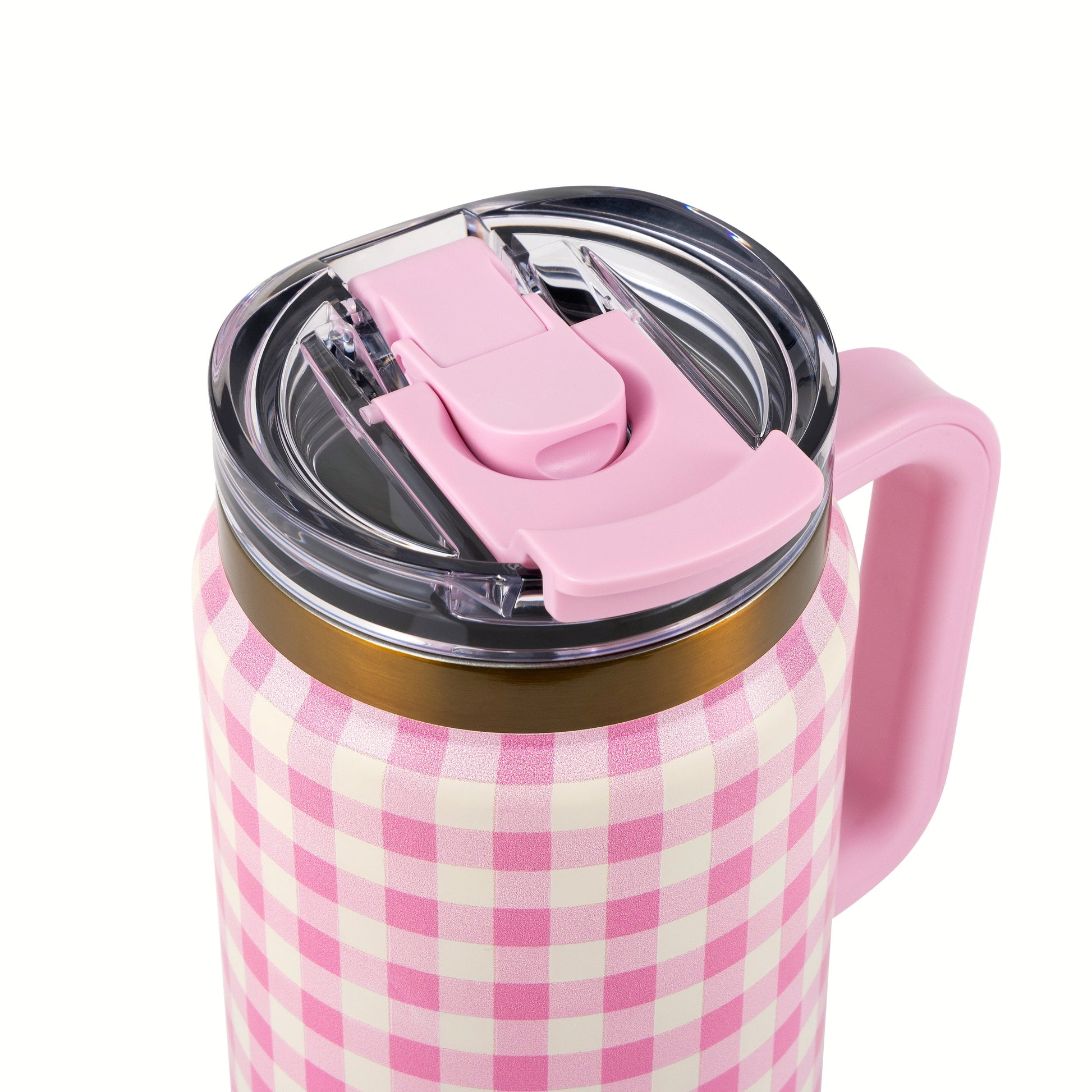 32 Fl Oz Stainless Steel Luna Tumbler with Handle and Dual Straw Lid, Pink Gingham