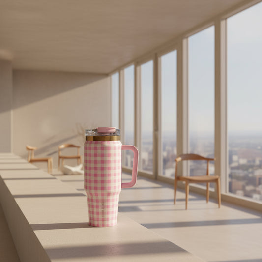 32 Fl Oz Stainless Steel Luna Tumbler with Handle and Dual Straw Lid, Pink Gingham