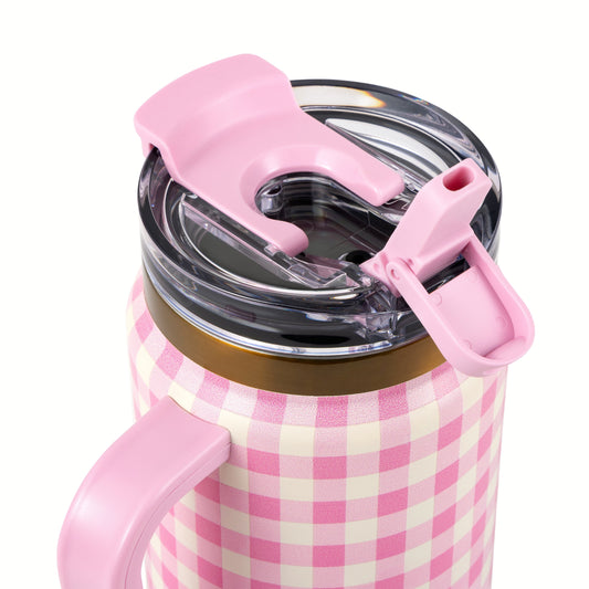 32 Fl Oz Stainless Steel Luna Tumbler with Handle and Dual Straw Lid, Pink Gingham